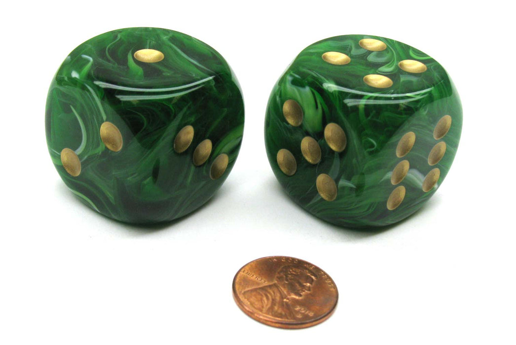 Vortex 30mm Large D6 Chessex Dice, 2 Pieces - Green with Gold Pips