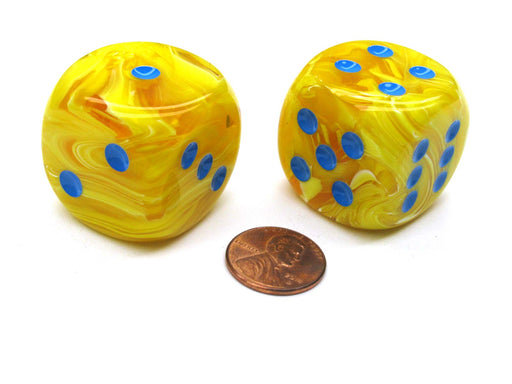 Vortex 30mm Large D6 Chessex Dice, 2 Pieces - Yellow with Blue Pips