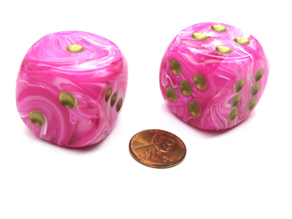 Vortex 30mm Large D6 Chessex Dice, 2 Pieces - Pink with Gold Pips