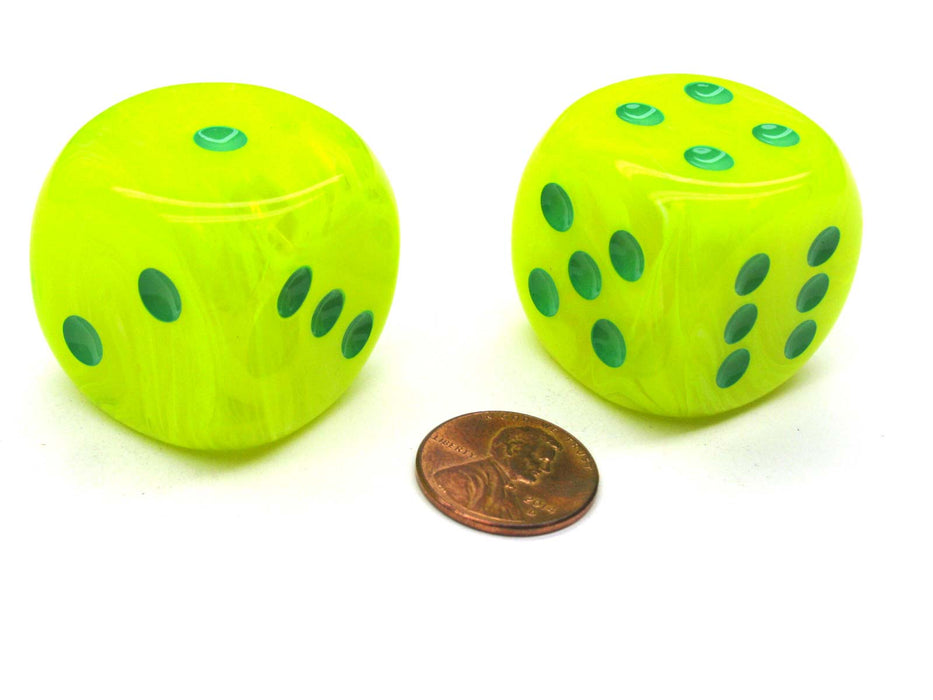 Vortex 30mm Large D6 Chessex Dice, 2 Pieces - Electric Yellow with Green Pips