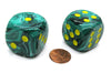Vortex 30mm Large D6 Chessex Dice, 2 Pieces - Malachite Green with Yellow Pips
