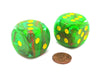 Vortex 30mm Large D6 Chessex Dice, 2 Pieces - Slime with Yellow Pips