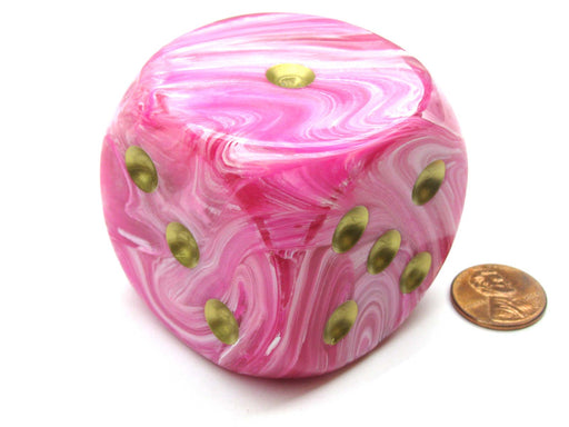Vortex 50mm Huge Large D6 Chessex Dice, 1 Piece - Pink with Gold Pips