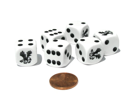 Set of 6 Eagle Dice 16mm D6 Rounded Edges Animal- White with Black Pips