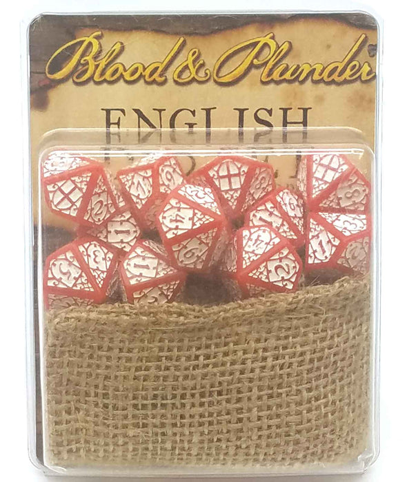 Blood & Plunder Pack of 12 D10 English Nationality Dice - Red with White