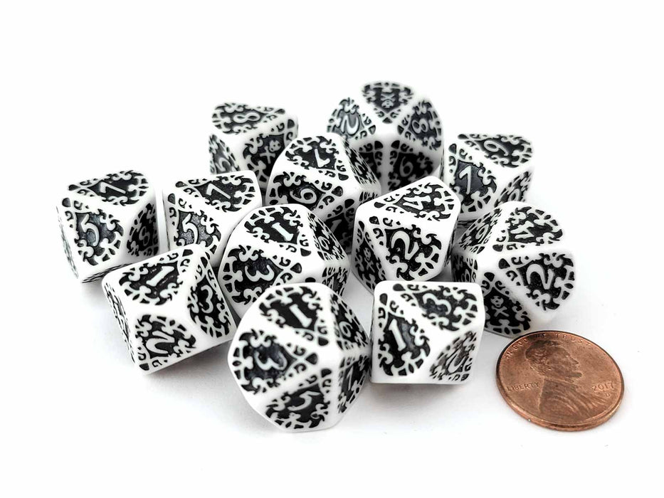 Blood & Plunder Pack of 12 D10 Unaligned Nationality Dice - White with Black