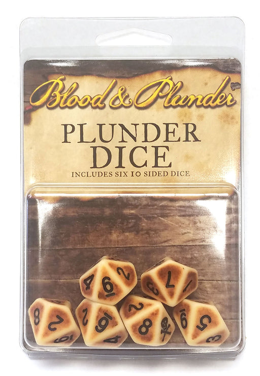 Blood & Plunder Set of 6 Ivory D10 Dice - Bone White with Skull and Crossbones