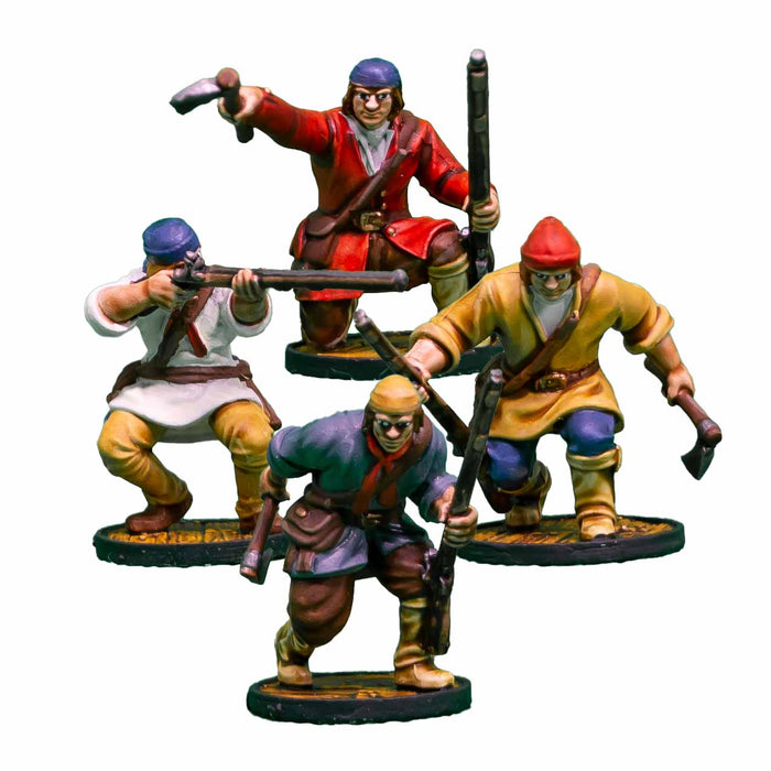 Blood & Plunder: French Milice Canadienne (4 Pieces) Unpainted Metal Miniatures
