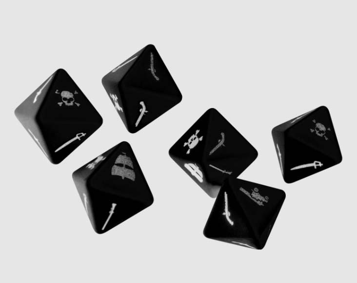 Oak & Iron Dice Set, 6 D8 Dice with Pirate Symbols