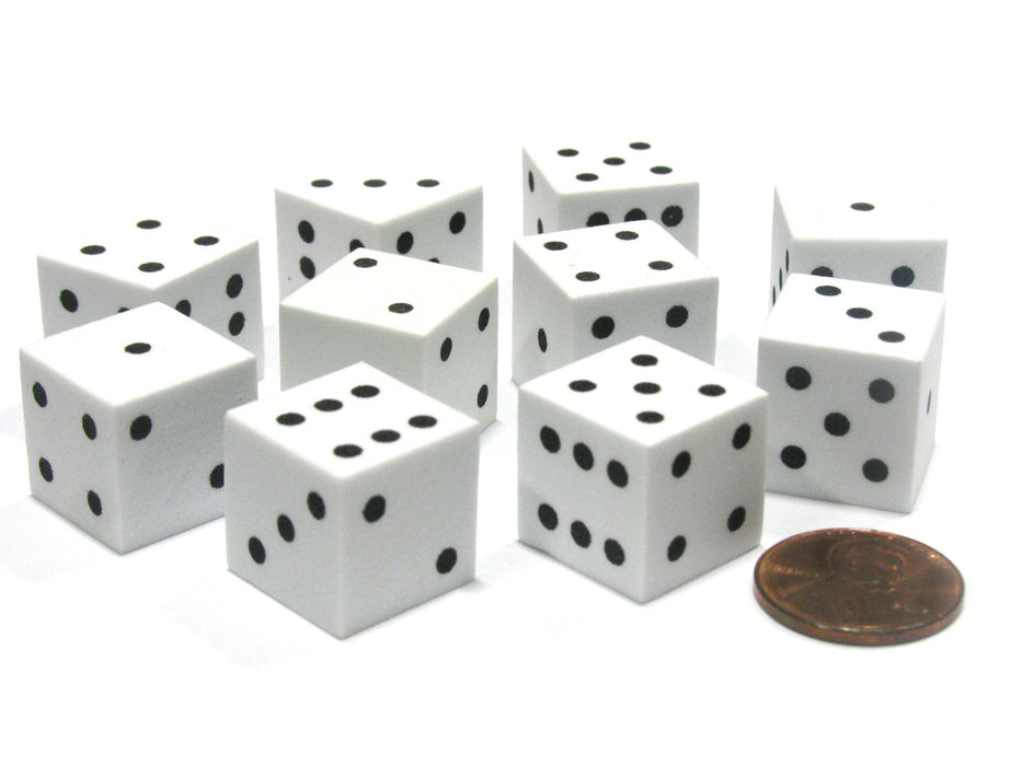 Set of 10 D6 16mm Foam Dice with Square Corners - White with Black Spots