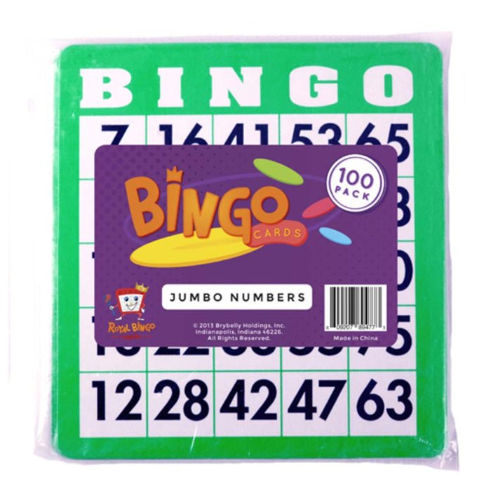 Pack of 100 Bingo Cards with Jumbo Numbers - Green