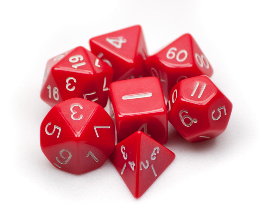 Wiz Dice 7 Die Polyhedral Dice Set in Velvet Pouch - Opaque Red