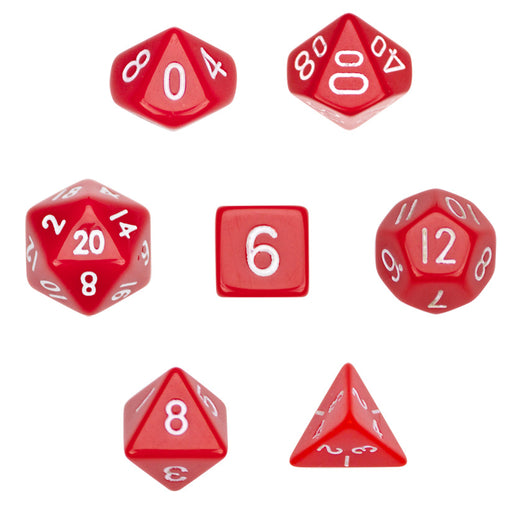 Wiz Dice 7 Die Polyhedral Dice Set in Velvet Pouch - Opaque Red