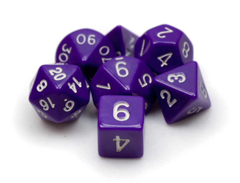 Wiz Dice 7 Die Polyhedral Dice Set in Velvet Pouch -Opaque Purple