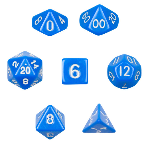 Wiz Dice 7 Die Polyhedral Dice Set in Velvet Pouch - Opaque Blue