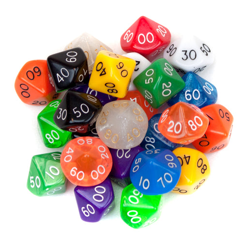 Wiz Dice 25 Pack of Random D10 Tens (00) Polyhedral Dice in Multiple Colors