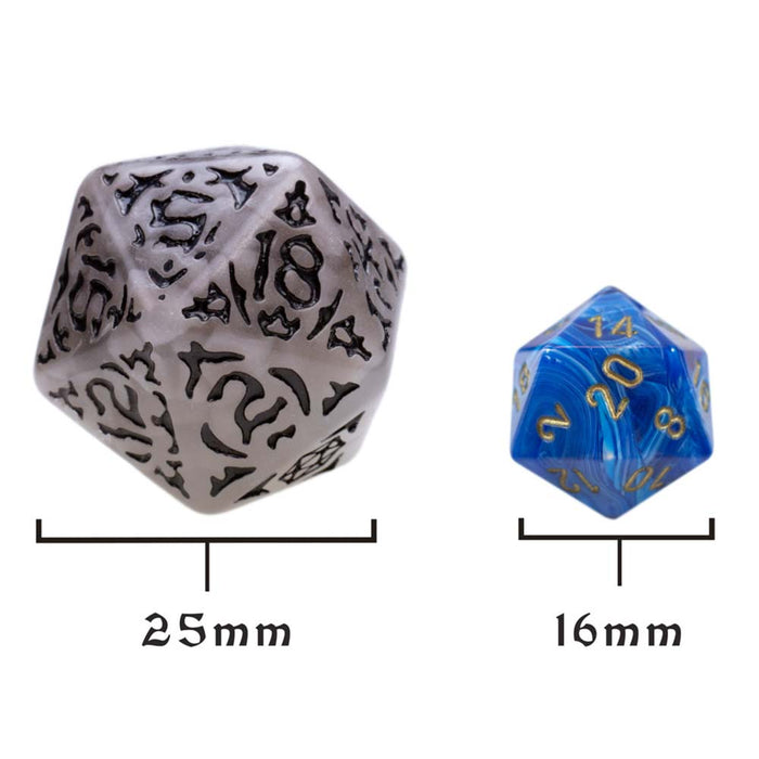 Pack of 5 Jumbo D20 Battle-Scarred RPG Dice - Clear with Black Etches