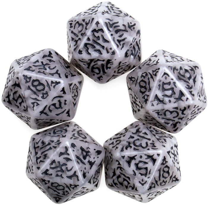 Pack of 5 Jumbo D20 Battle-Scarred RPG Dice - Clear with Black Etches