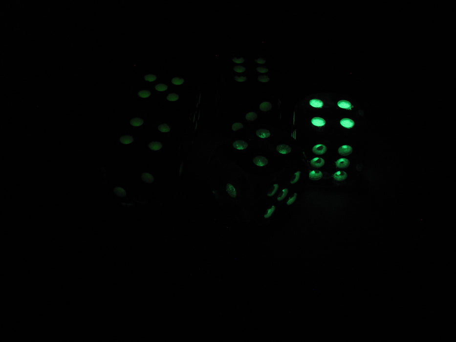 Set of 5 16mm Glow In the Dark Spots Dice - 1 Ea of Blue Green Purple Red Yellow