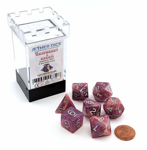 Aether Dice 7 Piece Polyhedral DnD Dice Set - Rasberry and Cream
