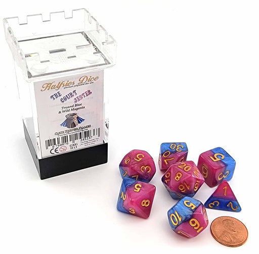 Halfsies Dice 7 Piece Polyhedral DnD Dice Set - The Court Jester