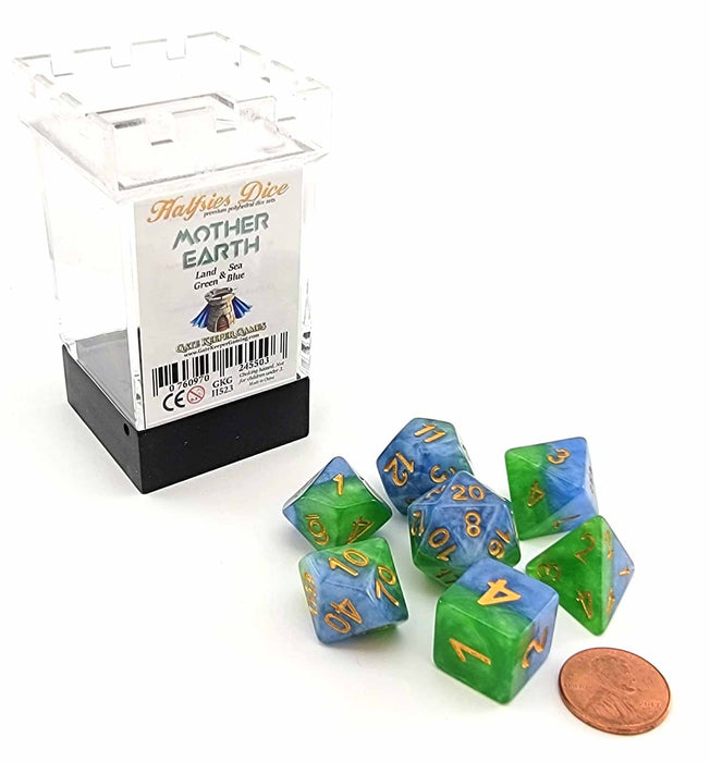 Halfsies Dice 7 Piece Polyhedral DnD Dice Set - Mother Earth
