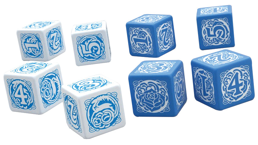 Blue Rose D6 Dice Set 6 Pieces - 3 White with Blue, 3 Blue with White