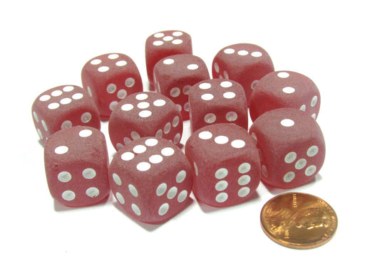 Frosted 16mm D6 Chessex Dice Block (12 Dice) - Red with White Pips