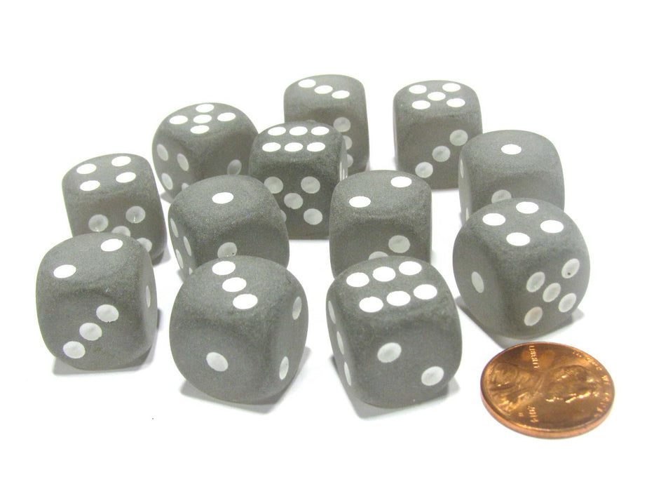 Frosted 16mm D6 Chessex Dice Block (12 Dice) - Smoke with White Pips