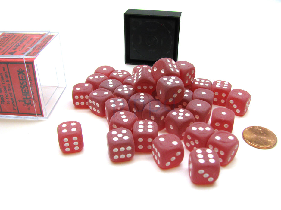 Frosted 12mm D6 Chessex Dice Block (36 Die) - Red with White Pips