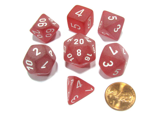 Polyhedral 7-Die Frosted Chessex Dice Set - Red with White Numbers