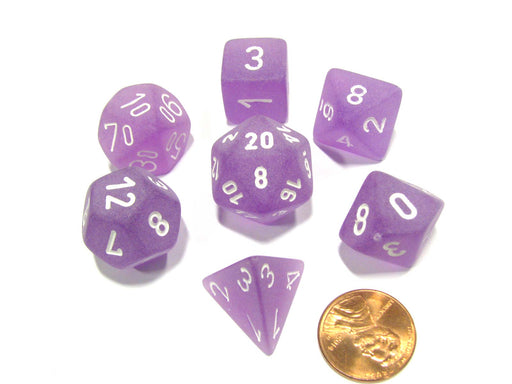 Polyhedral 7-Die Frosted Chessex Dice Set - Purple with White Numbers