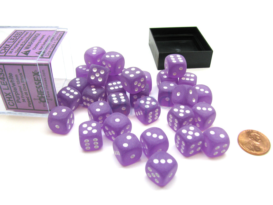 Frosted 12mm D6 Chessex Dice Block (36 Die) - Purple with White Pips