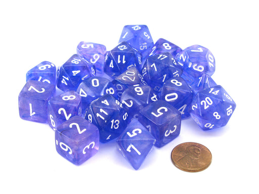 Bag of 20 Borealis Polyhedral Dice - Purple with White Numbers