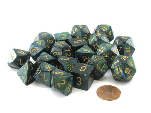 Bag of 20 Scarab Polyhedral Dice - Jade with Gold Numbers