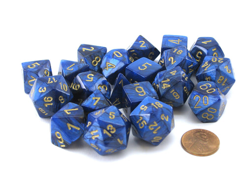 Bag of 20 Scarab Polyhedral Dice - Royal Blue with Gold Numbers