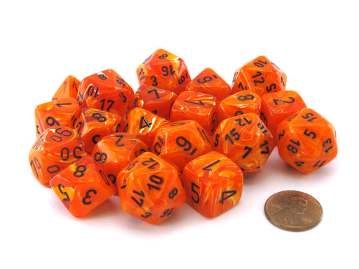 Bag of 20 Vortex Polyhedral Dice - Orange with Black Numbers