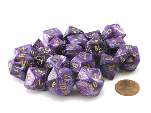 Bag of 20 Vortex Polyhedral Dice - Purple with Gold Numbers