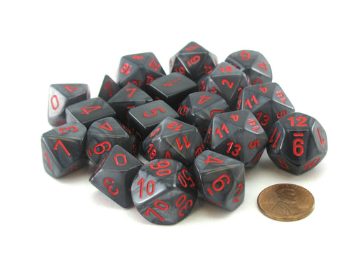 Bag of 20 Velvet Polyhedral Dice - Black with Red Numbers