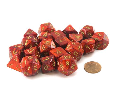 Bag of 20 Scarab Polyhedral Dice - Scarlet with Gold Numbers