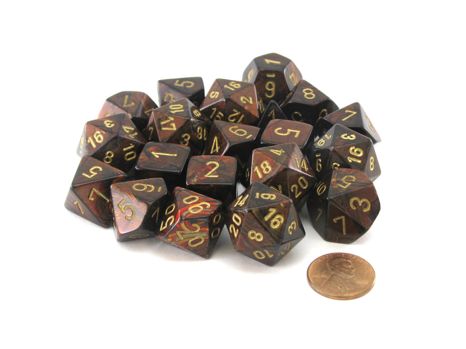 Bag of 20 Scarab Polyhedral Dice - Blue-Blood with Gold Numbers