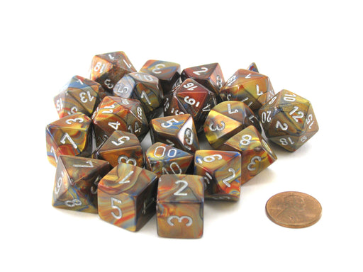 Bag of 20 Lustrous Polyhedral Dice - Gold with Silver Numbers
