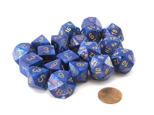 Bag of 20 Lustrous Polyhedral Dice - Purple with Gold Numbers
