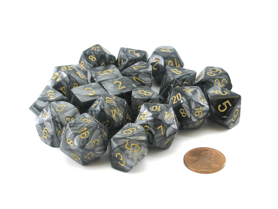 Bag of 20 Lustrous Polyhedral Dice - Black with Gold Numbers
