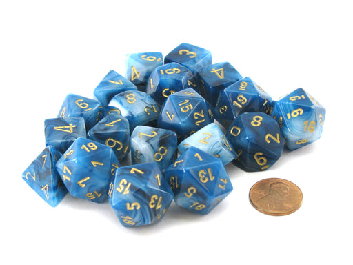 Bag of 20 Phantom Polyhedral Dice - Teal with Gold Numbers