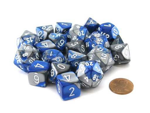 Bag of 20 Gemini Polyhedral Dice - Blue-Steel with White Numbers