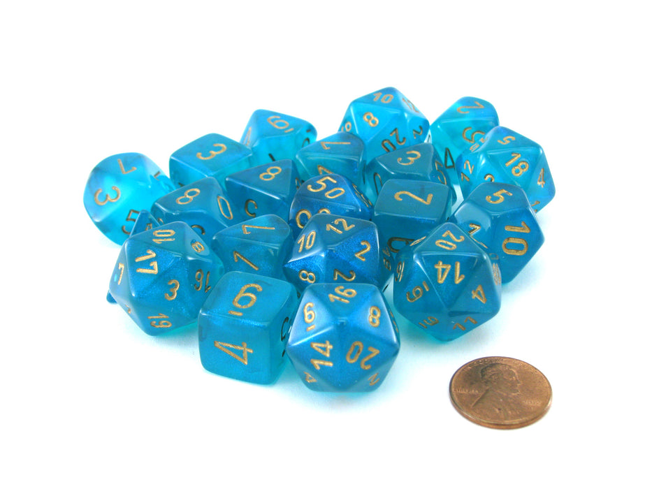 Bag of 20 Borealis Polyhedral Dice - Teal with Gold Numbers