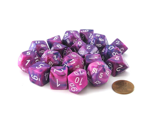 Bag of 20 Festive Polyhedral Dice - Violet with White Numbers