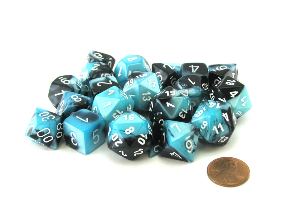 Bag of 20 Gemini Polyhedral Dice - Black-Shell with White Numbers