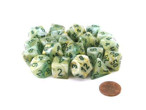 Bag of 20 Marble Polyhedral Dice - Green with Dark Green Numbers